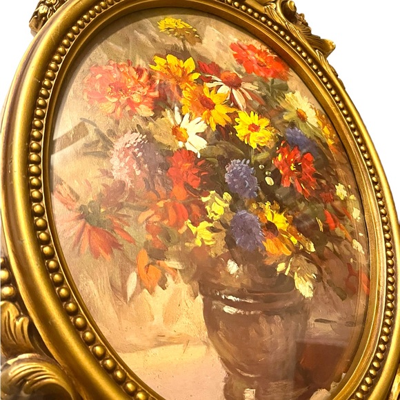 Large Vintage Syroco 1960s gold gilt flower picture framed - Picture 5 of 11